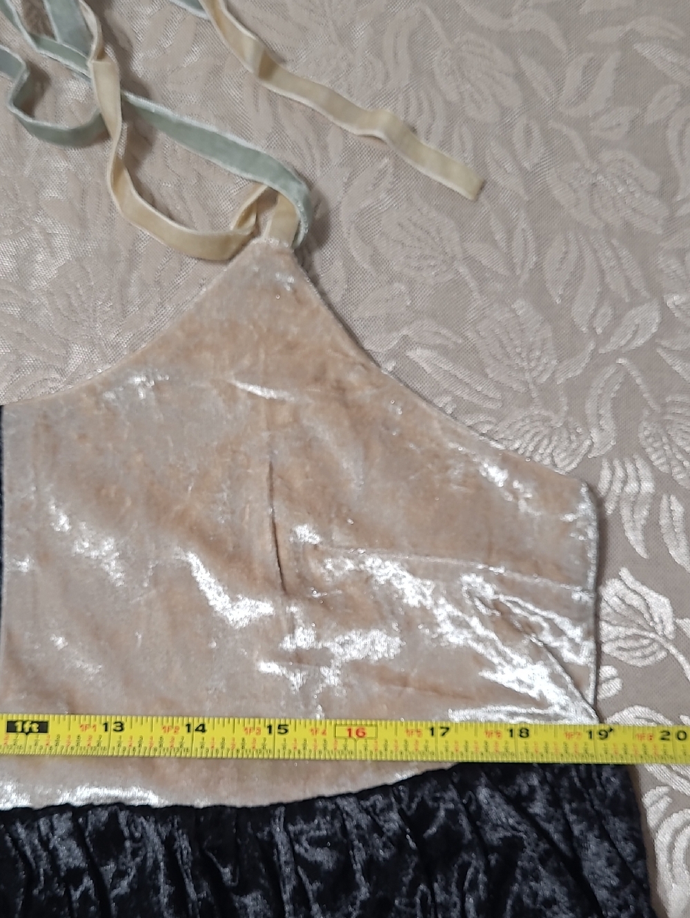 NWT POL Velvet Ruffle Babydoll Crop Top in Cream & Black w/ Cream & Gray Straps - Picture 11 of 15